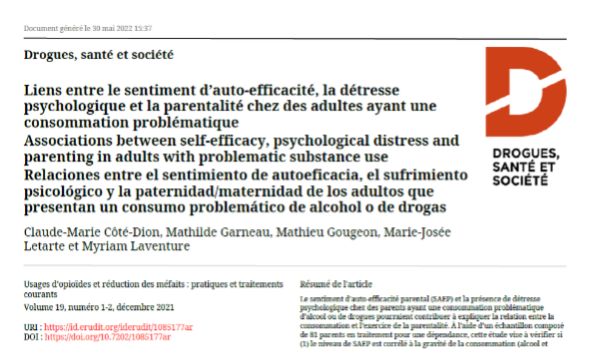 Capture d'écran de la page web du site web Drogues, santé et société